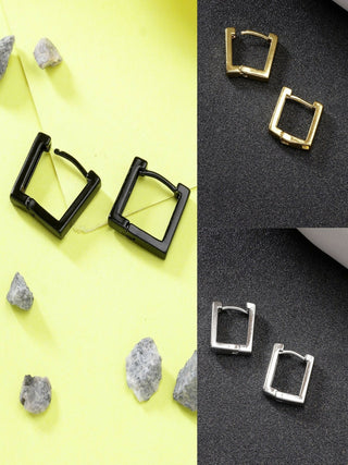 NVR Men's Set of 3 Multicolor Rhodium-Plated Geometric Shape Stainless Steel Hoop Earrings - Distacart