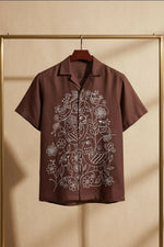 Thumbnail for Botan — Brown Embroidered Cotton Shirt by Hilo Design - Dista