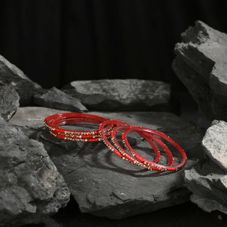 Afast Elegant Bridal & Wedding Party Fashion Bangle/Kada Set, Red, Glass, Pack Of 12 Model No- A9 - Distacart
