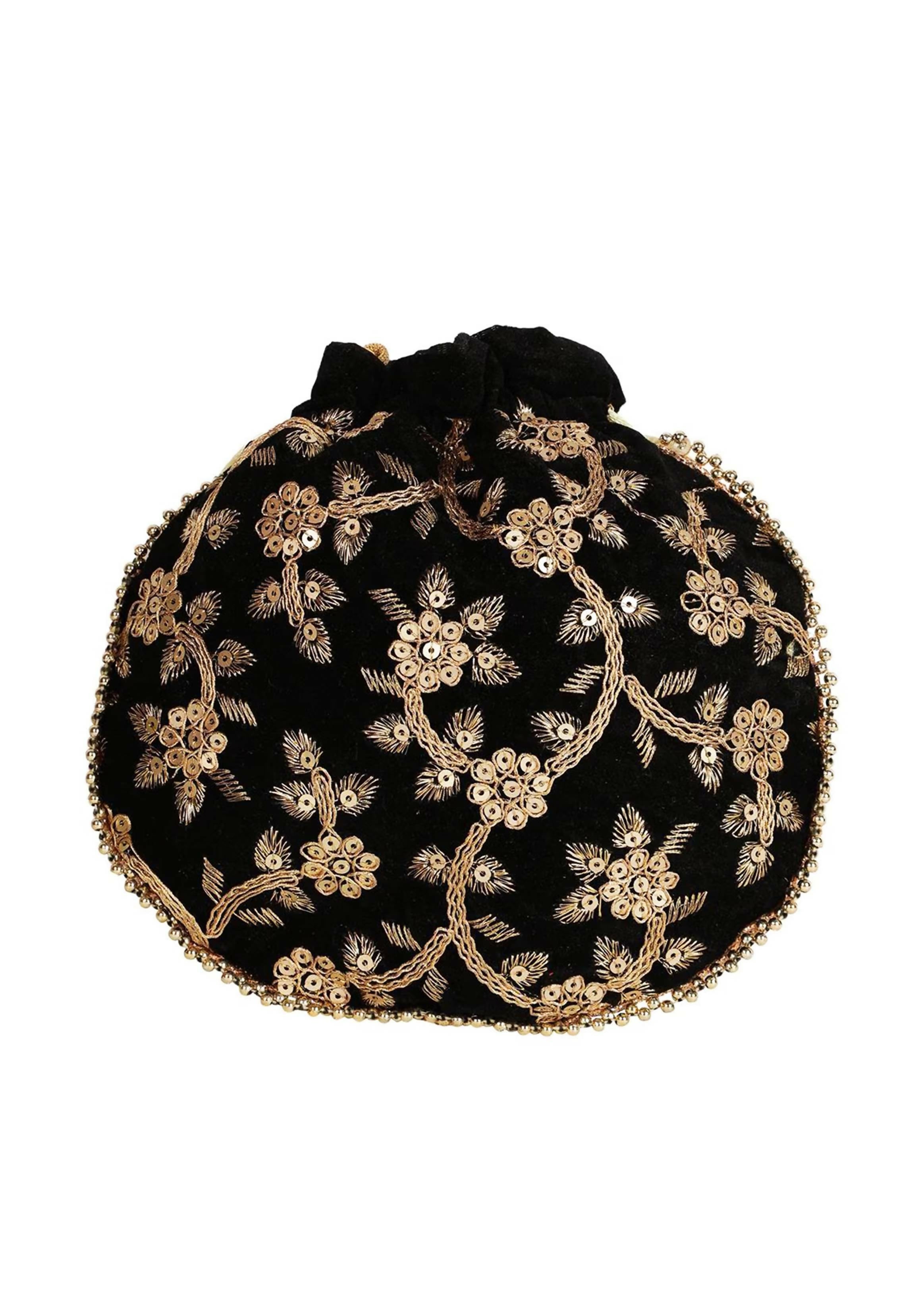 Joban Fashion Embroidered Potli Clutch - Black
