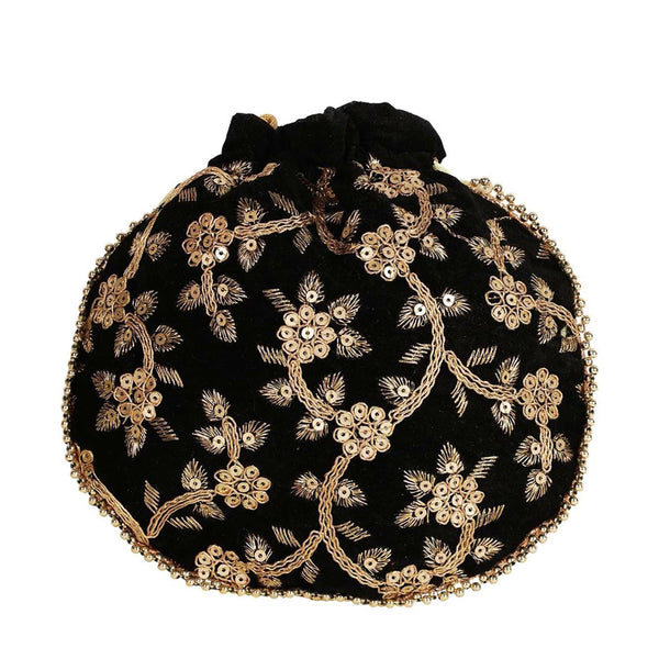 Joban Fashion Embroidered Potli Clutch - Black