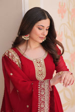 Thumbnail for Joban Fashion Maroon Georgette Sequence Embroidery Work Kurta Set