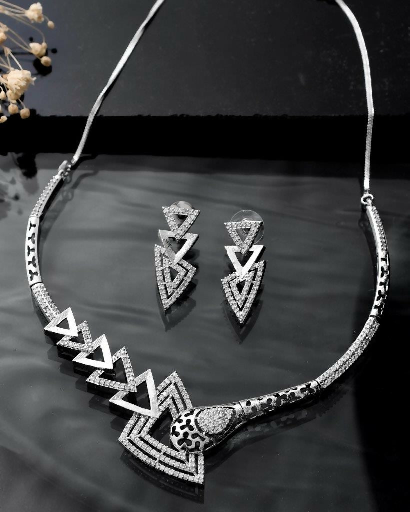 VOJ Silver Plated AD Studded Designer Handcrafted Jewellery Set - Distacart