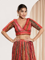 Thumbnail for Joban Fashion Maroon Multi Brocade Padded Blouse With V Neck Elbow Sleeves - Distacart