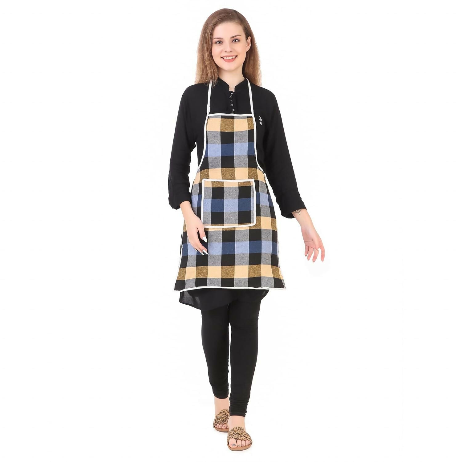 Glun Waterproof Cotton Kitchen Apron With Front Pocket-Multicolour (Pack of 2) - Dista