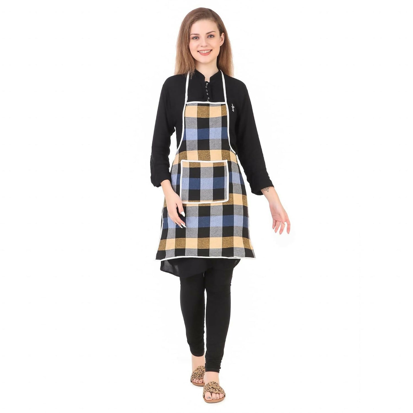 Glun Waterproof Cotton Kitchen Apron With Front Pocket-Multicolour (Pack of 2) - Dista