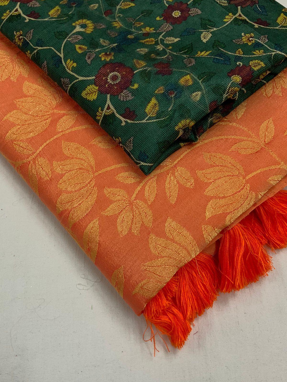 Saffron Jute Silk Woven Design Saree with Unstitched Blouse - A2M