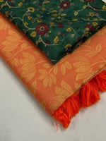 Thumbnail for Saffron Jute Silk Woven Design Saree with Unstitched Blouse - A2M