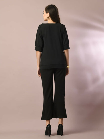 Myshka Women's Black Solid Party Parallel Trousers - Distacart