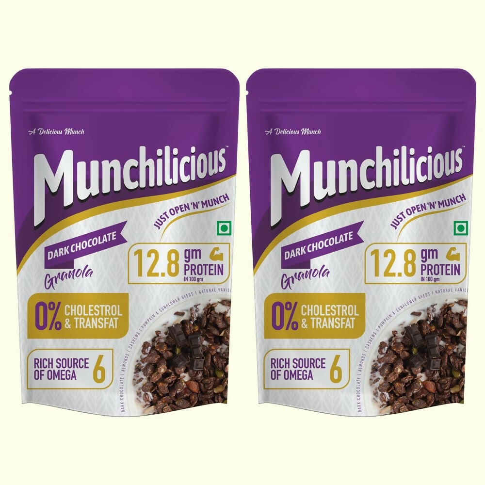Munchilicious Granola - Dark Chocolate, Healthy & Nutritious Breakfast Cereal with Whole Nuts - Distacart