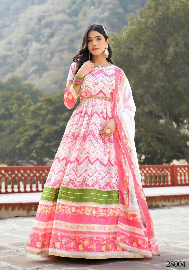 Wedding Designer Multi Soft Dola Silk Anarkali suit with Dupatta - Sanj - Distacart