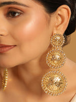 Thumbnail for Nuyug 22K Gold Plated Stone Studded Contemporary Shaped Drop Earrings - Distacart