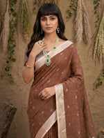 Thumbnail for Shree Shyam Fashion Brown Linen Cotton Saree - Distacart
