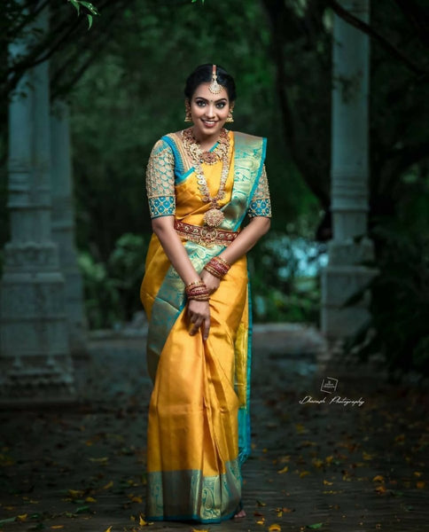 Arfa Fashion House Mustered With Contrast Border Lichi Silk Jacquard Work Saree - Distacart