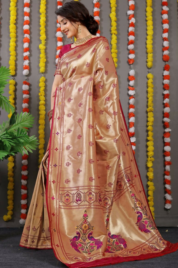 Jyoti Fashion Women's Maroon Paithani Silk Zari Woven Saree with Blouse - Distacart
