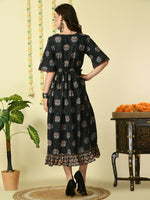 Thumbnail for Myshka Women's Black Printed Cotton Party Dress - Distacart