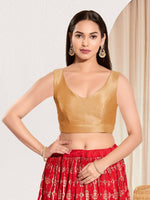 Thumbnail for Joban Fashion Gold Mulberry Silk Padded Blouse With Round Neck Sleeveless - Distacart
