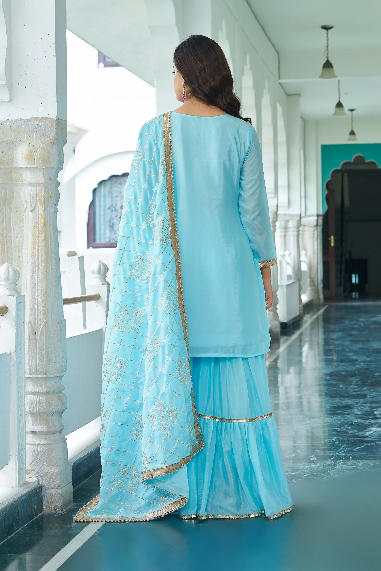 Teeya Creation Sky Color Chinon Silk Heavy Embroidery Work Fully Stitched Salwar Suit