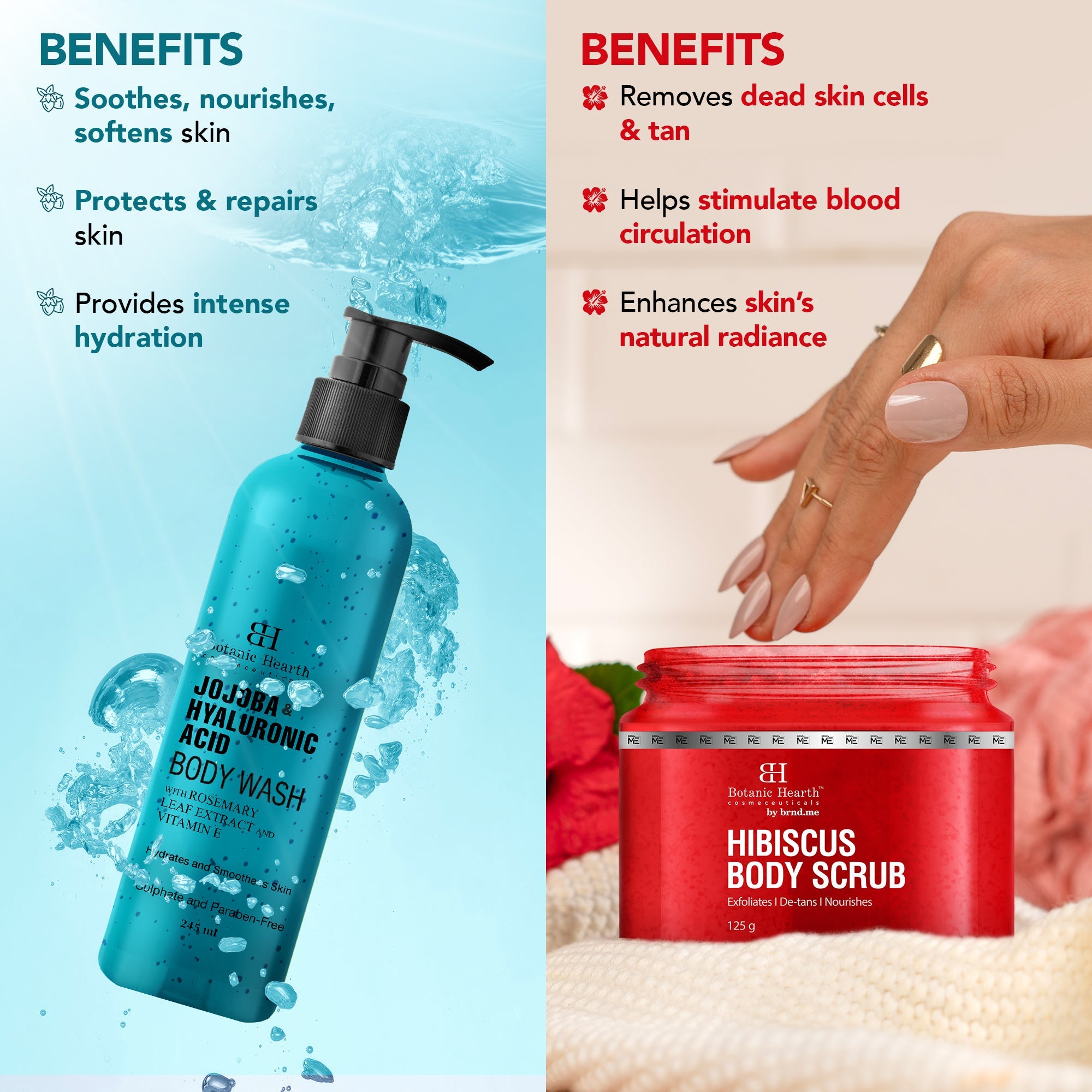Botanic Hearth Jojoba Hyaluronic Bobywash & Hibiscus Scrub Combo - Distacart