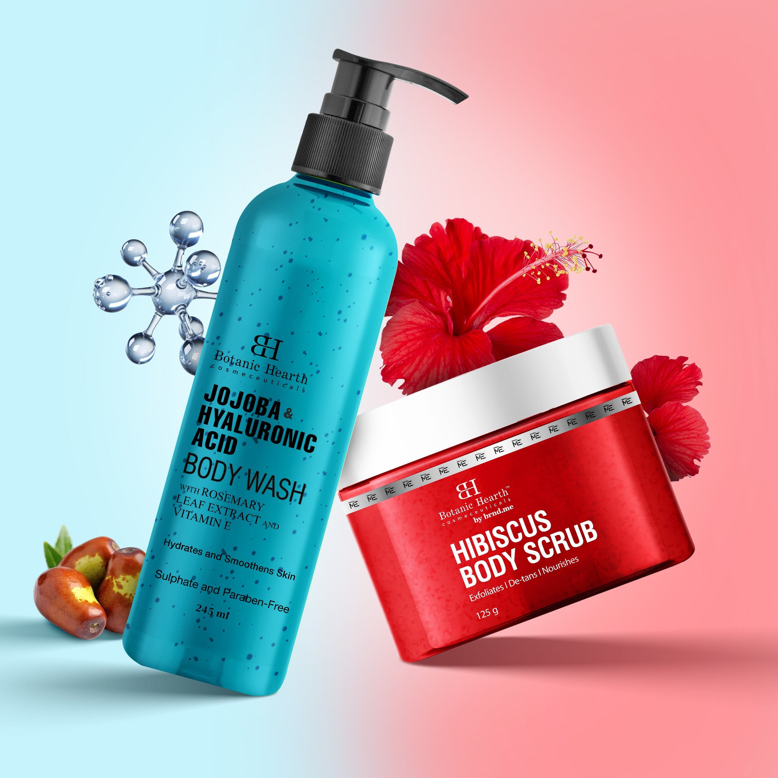Botanic Hearth Jojoba Hyaluronic Bobywash & Hibiscus Scrub Combo - Distacart