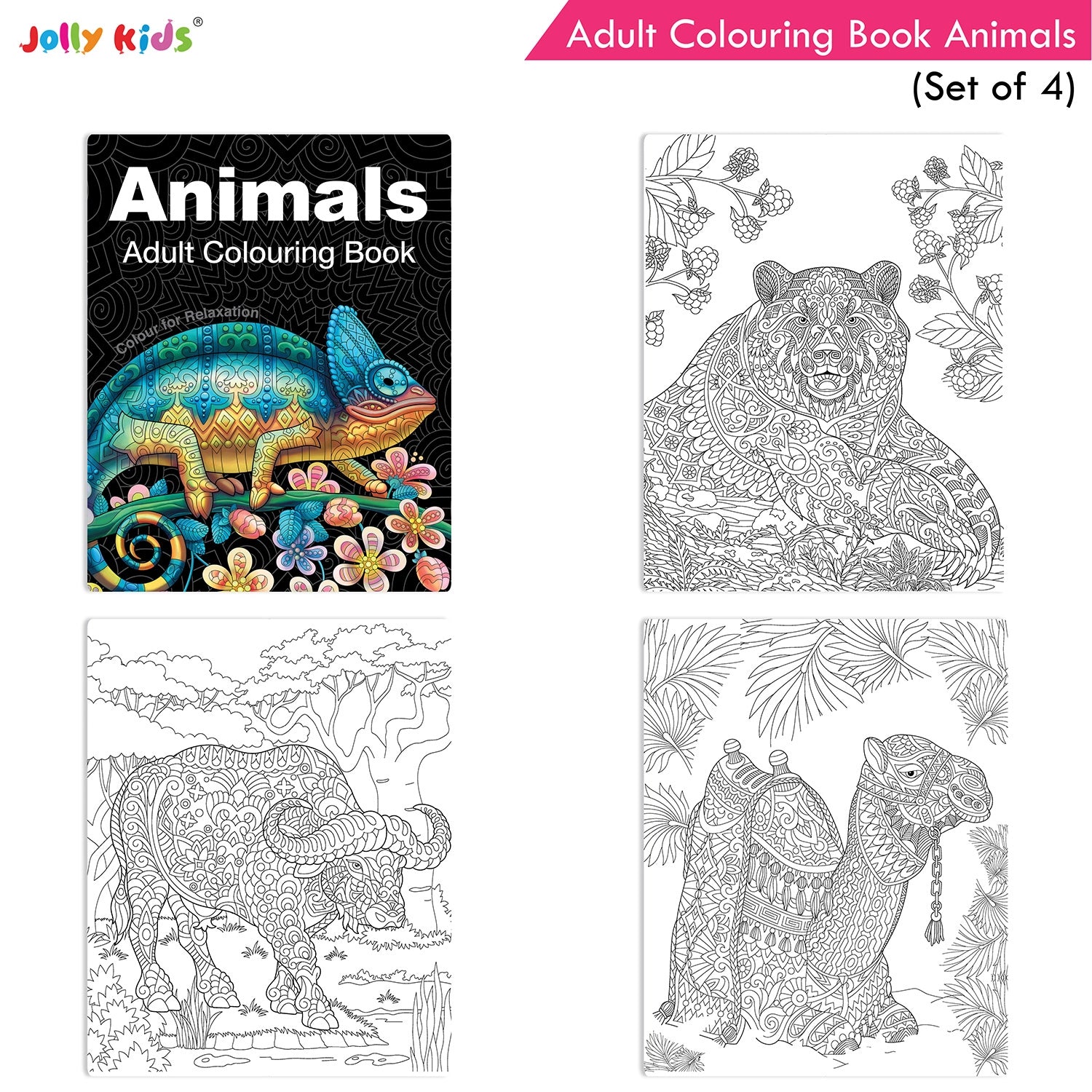Jolly Kids Adult Colouring Books Set of 4|Adults Colouring Book: Stress Relieving Designs Floral, Animals, Birds & Motivational Quotes Colouring Books - Distacart