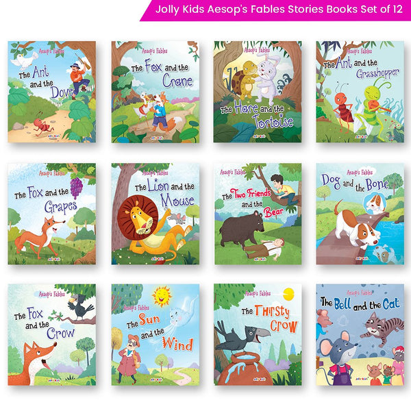 Jolly Kids Aesop's Fables Stories Books Set of 12 for Kids Ages 3-6 Years| Bedtime Moral Stories