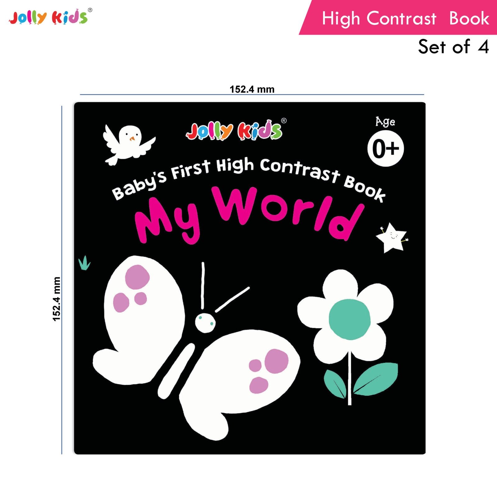 Jolly Kids Baby's First High Contrast Board Books (Set of 4)| Black and White Board Books For Kids Ages 0 - 3 Years - Distacart