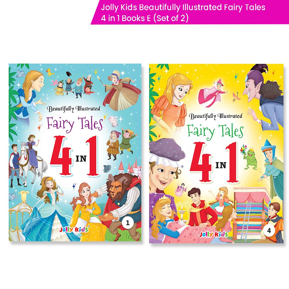 Jolly Kids Beautifully Illustrated Fairy Tales 4 in 1 Books E Set of 2| Ultimate Collection of Bedtime Megical Stories For Children Ages 3-8 Years - Distacart