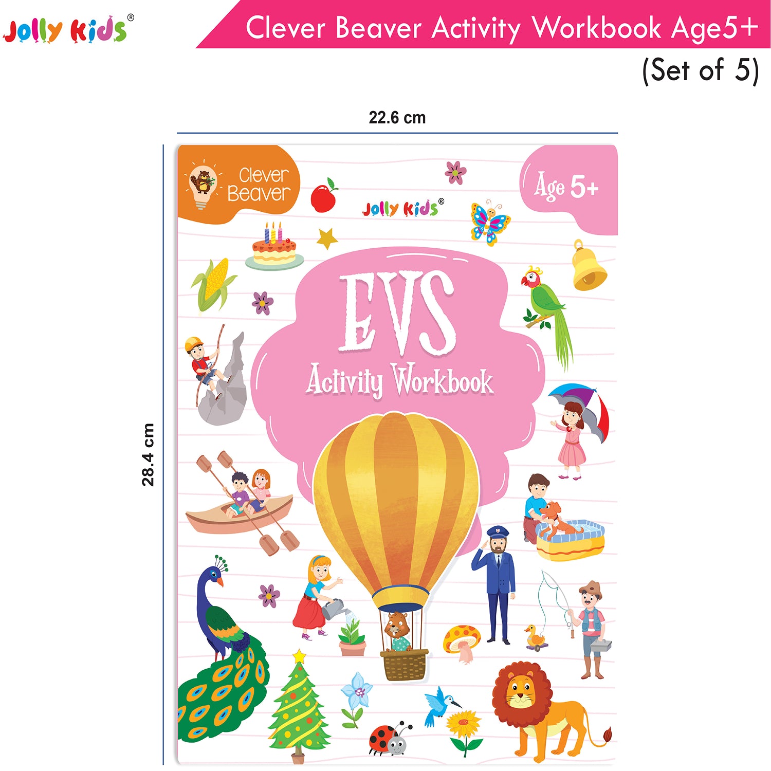Jolly Kids Clever Beaver Ages 5-6 Years Fun Learning Activities Workbooks Set of 4| English-Maths-EVS-Good Habit-Logical Reasoning - Distacart