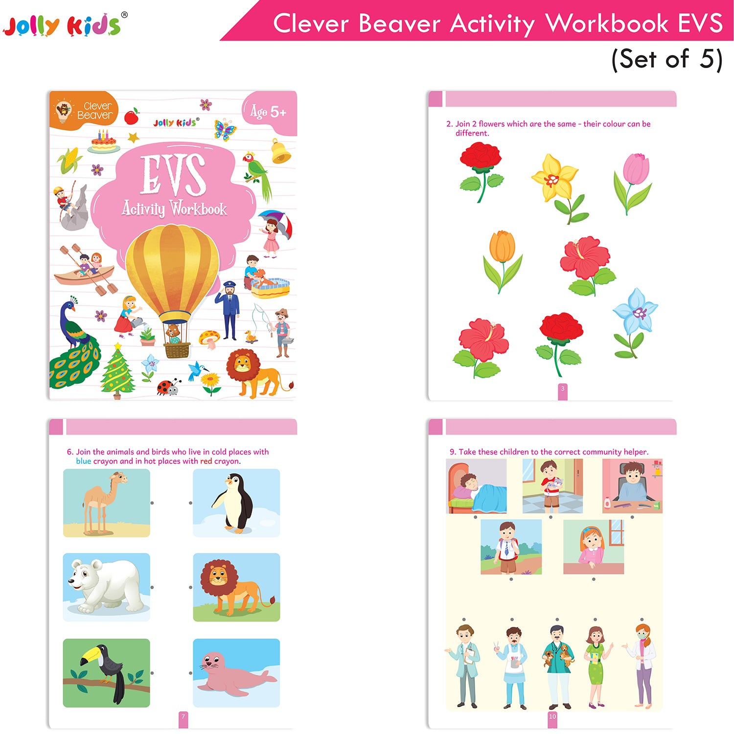 Jolly Kids Clever Beaver Ages 5-6 Years Fun Learning Activities Workbooks Set of 4| English-Maths-EVS-Good Habit-Logical Reasoning