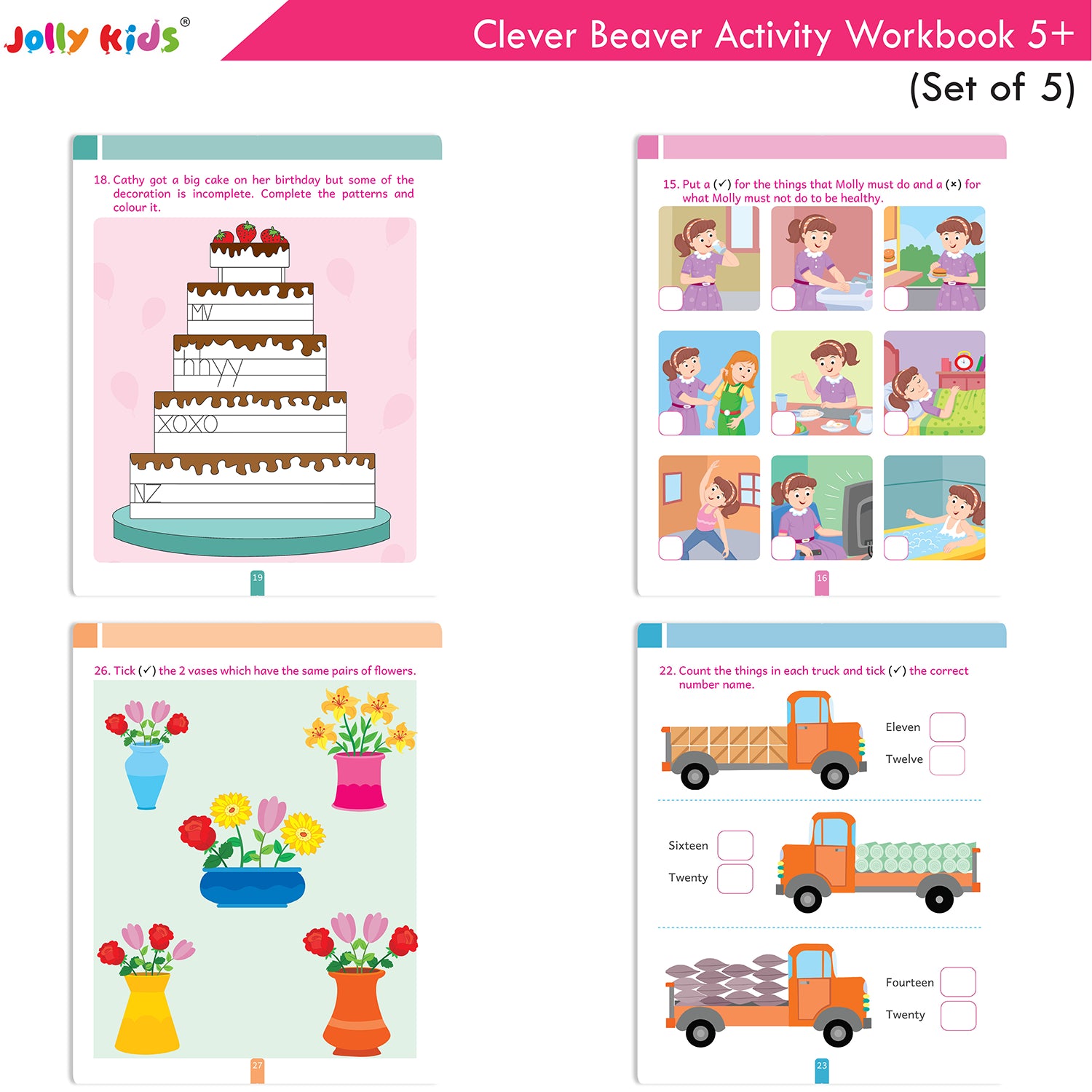 Jolly Kids Clever Beaver Ages 5-6 Years Fun Learning Activities Workbooks Set of 4| English-Maths-EVS-Good Habit-Logical Reasoning