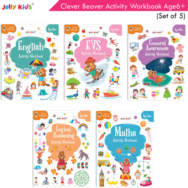 Jolly Kids Clever Beaver Ages 6-7 Years Fun Learning Activities Workbooks Set of 4| English-Maths-EVS-Good Habit-Logical Reasoning - Distacart