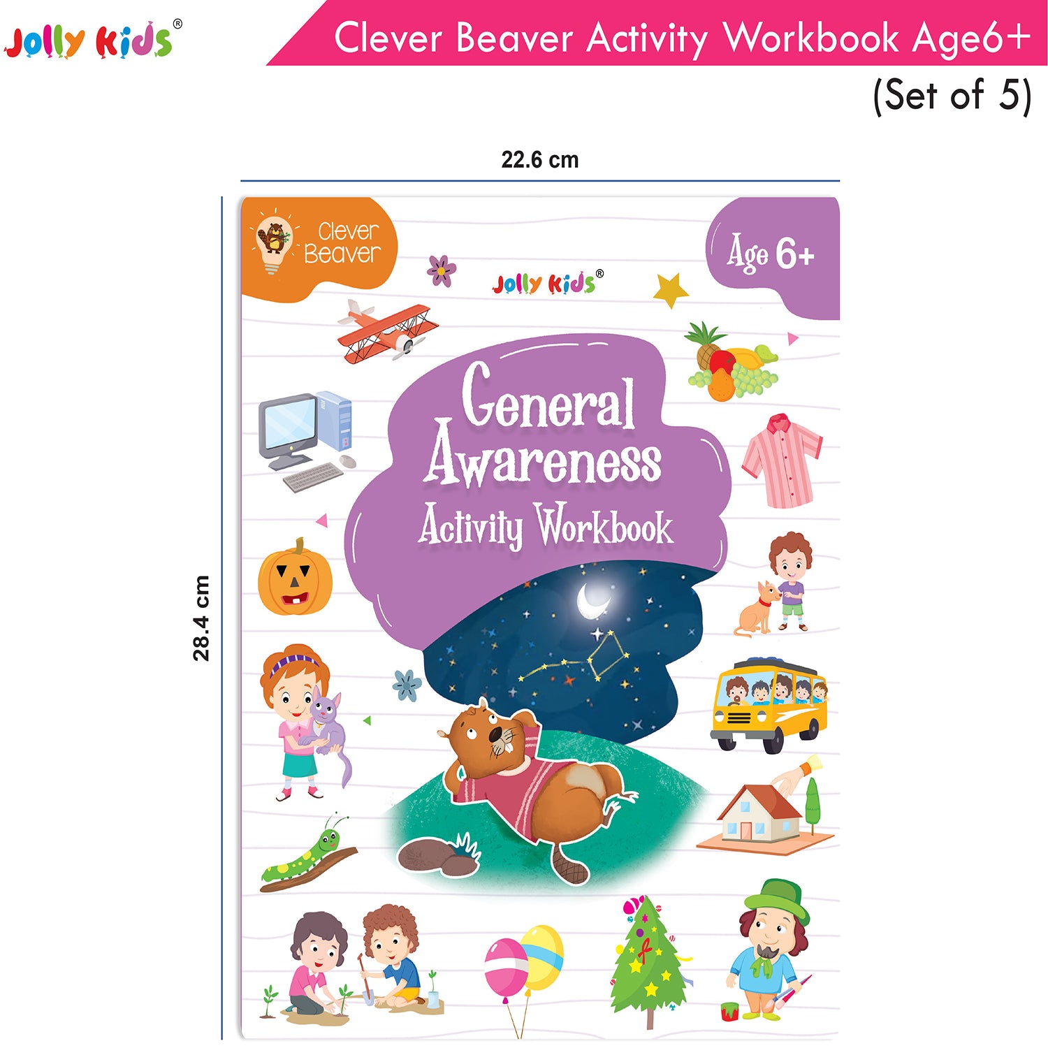 Jolly Kids Clever Beaver Ages 6-7 Years Fun Learning Activities Workbooks Set of 4| English-Maths-EVS-Good Habit-Logical Reasoning - Distacart