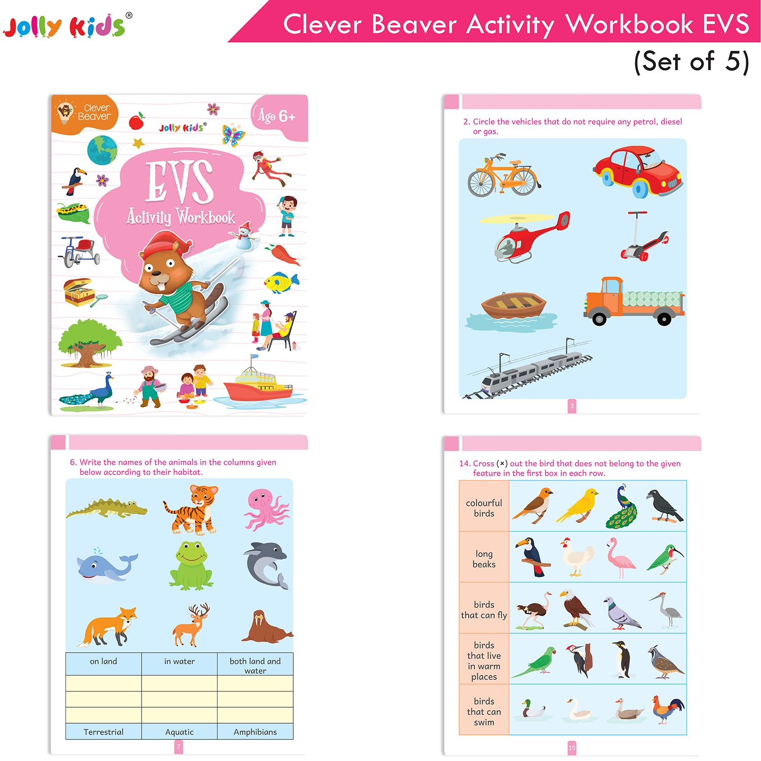 Jolly Kids Clever Beaver Ages 6-7 Years Fun Learning Activities Workbooks Set of 4| English-Maths-EVS-Good Habit-Logical Reasoning