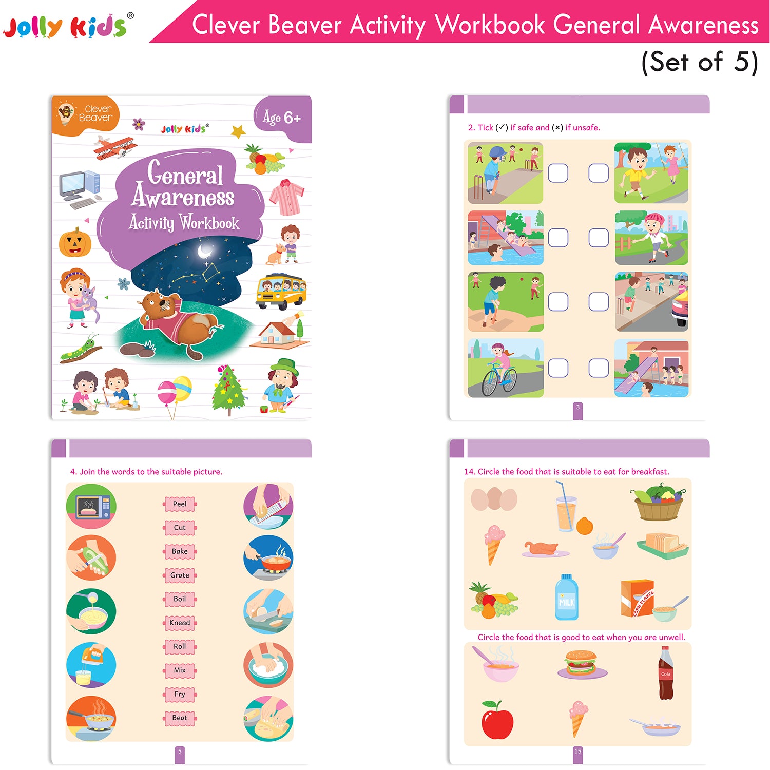 Jolly Kids Clever Beaver Ages 6-7 Years Fun Learning Activities Workbooks Set of 4| English-Maths-EVS-Good Habit-Logical Reasoning