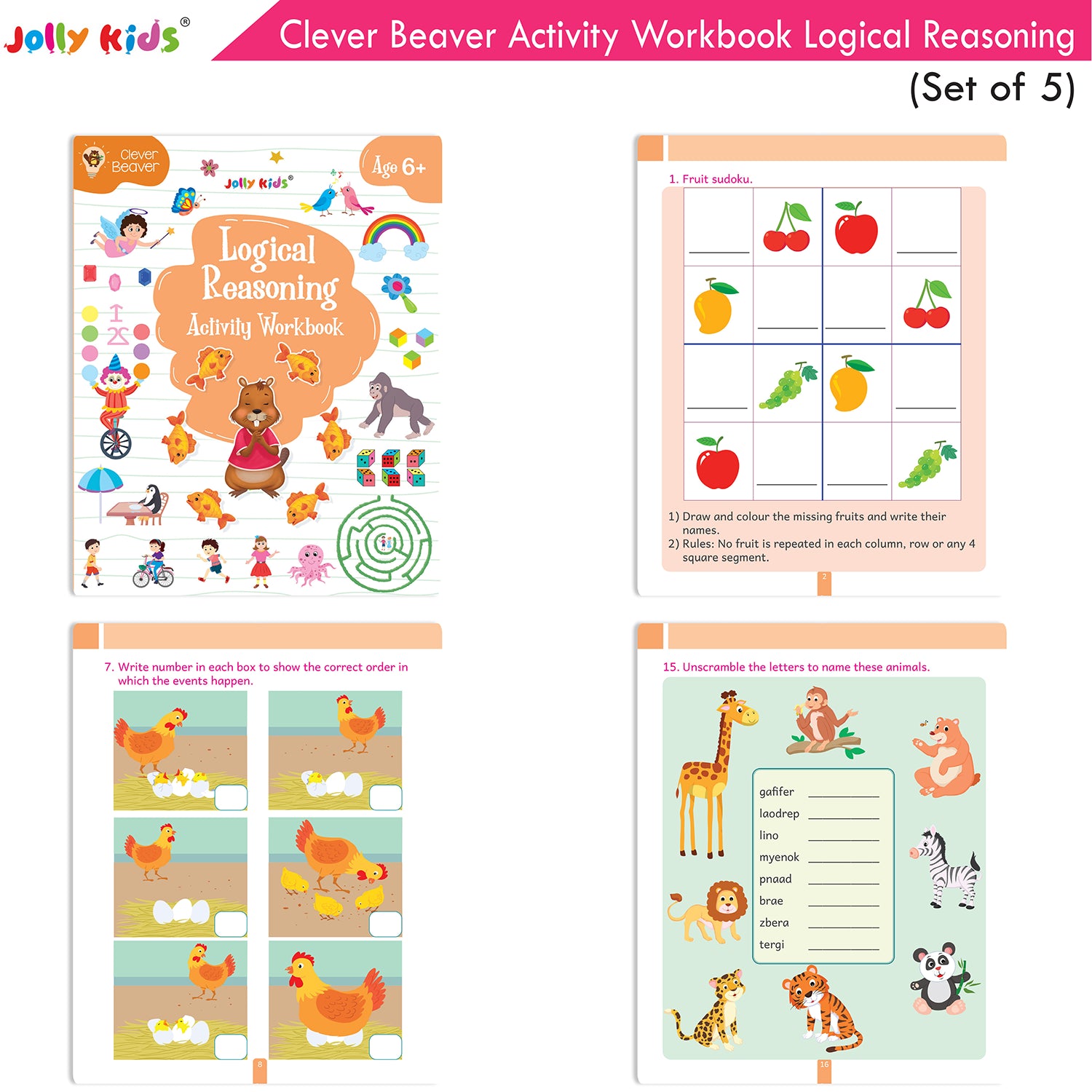 Jolly Kids Clever Beaver Ages 6-7 Years Fun Learning Activities Workbooks Set of 4| English-Maths-EVS-Good Habit-Logical Reasoning