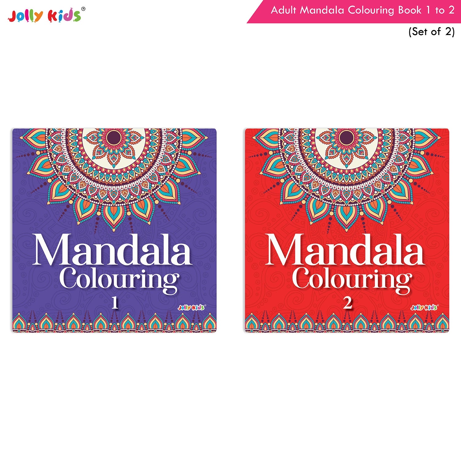 Jolly Kids Adults Mandala Colouring Books A Set of 2| Ideal For Stress Relieving, Relaxing & Meditation Books for Teenager - Distacart