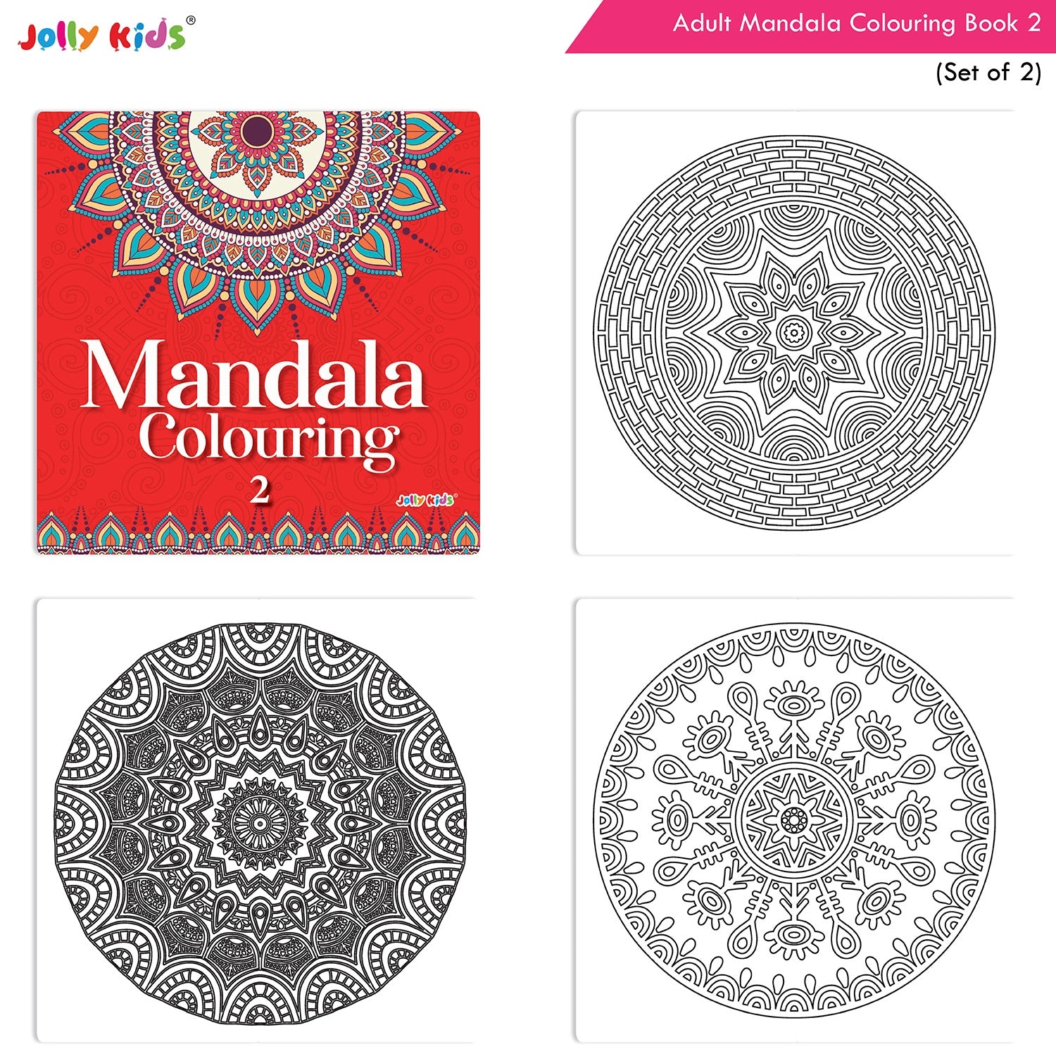 Jolly Kids Adults Mandala Colouring Books A Set of 2| Ideal For Stress Relieving, Relaxing & Meditation Books for Teenager - Distacart