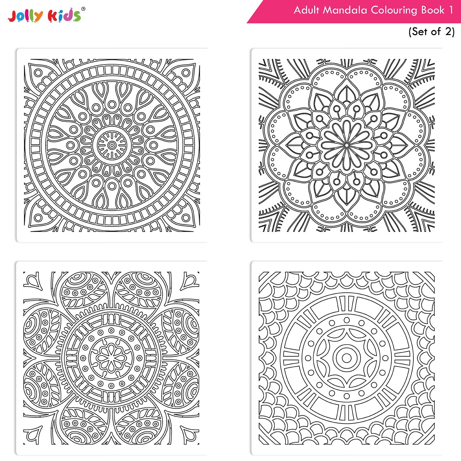 Jolly Kids Adults Mandala Colouring Books A Set of 2| Ideal For Stress Relieving, Relaxing & Meditation Books for Teenager