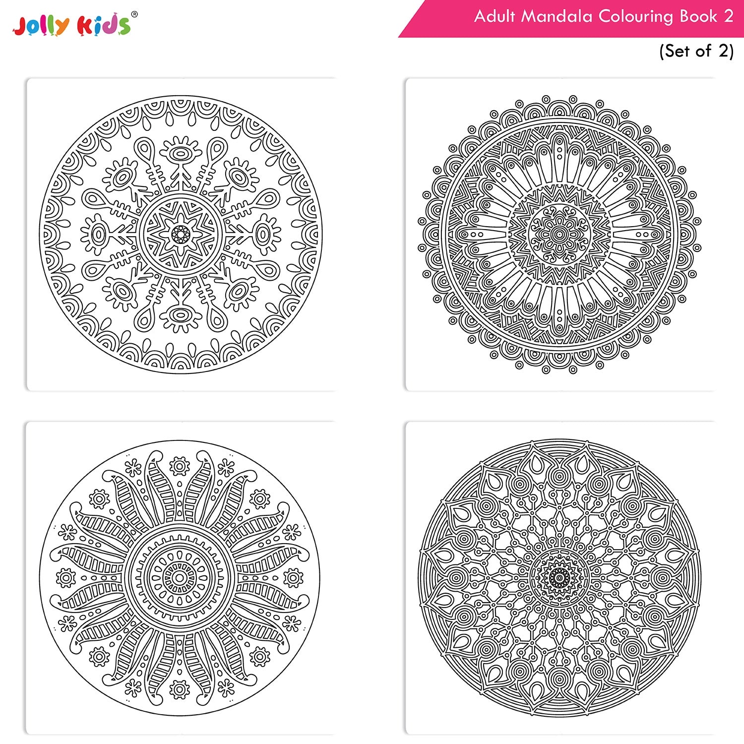 Jolly Kids Adults Mandala Colouring Books A Set of 2| Ideal For Stress Relieving, Relaxing & Meditation Books for Teenager