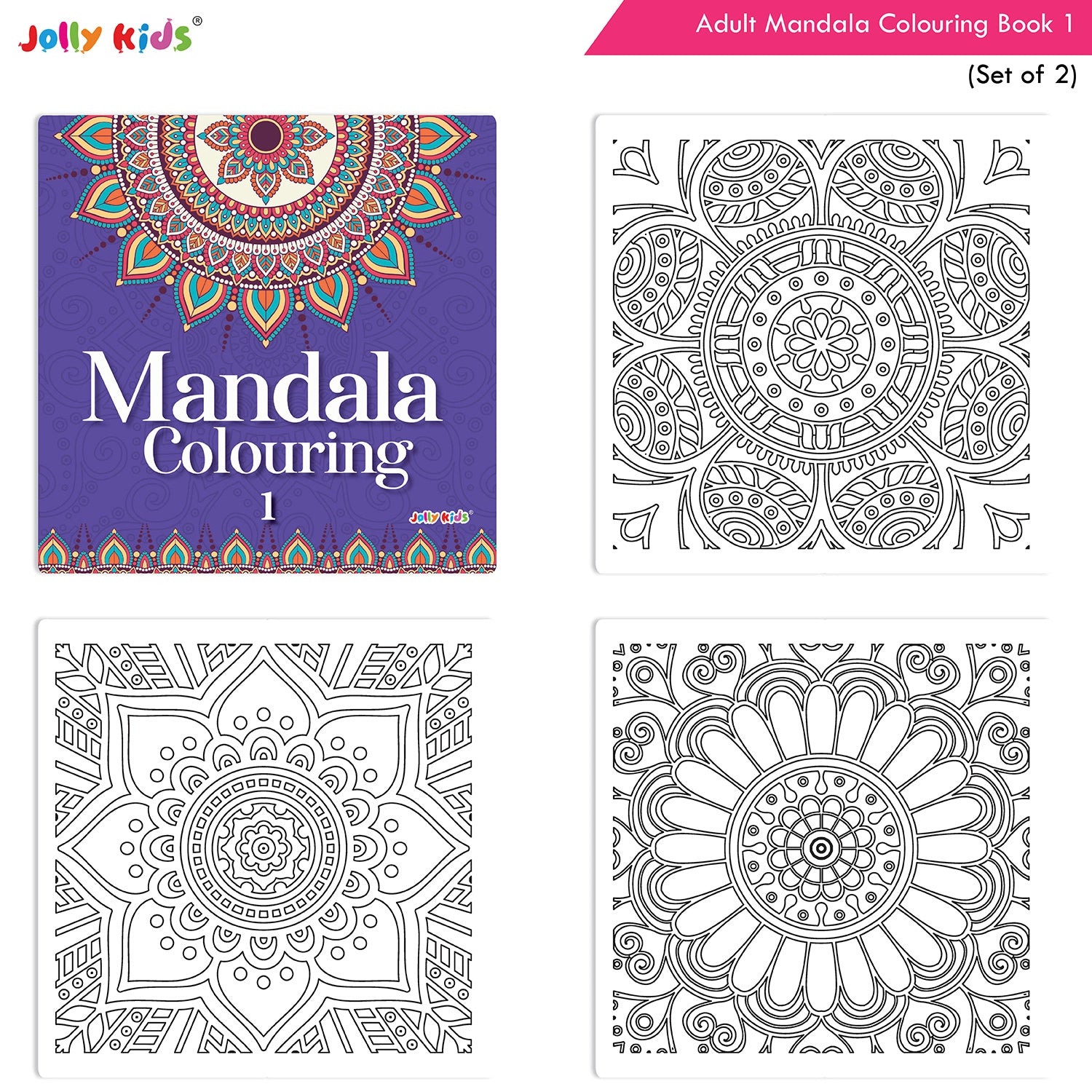 Jolly Kids Adults Mandala Colouring Books A Set of 2| Ideal For Stress Relieving, Relaxing & Meditation Books for Teenager