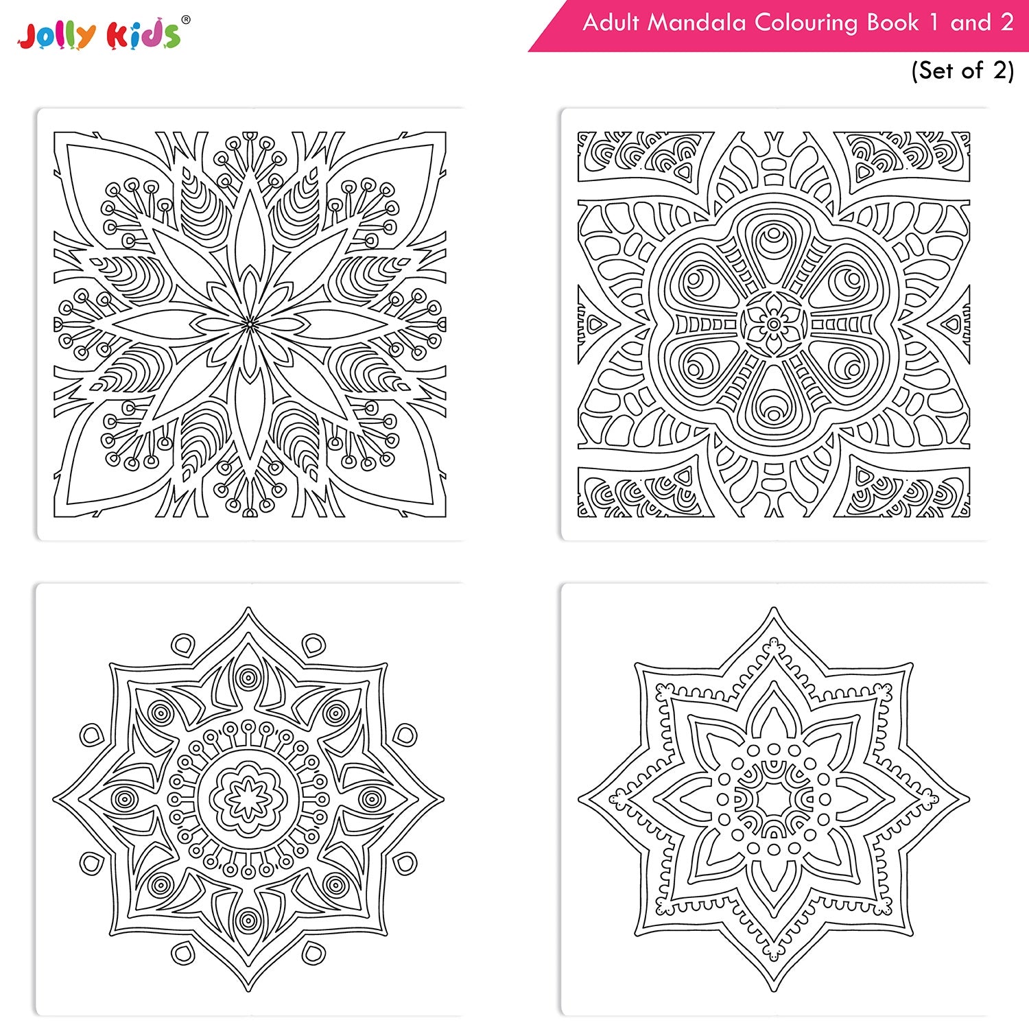 Jolly Kids Adults Mandala Colouring Books A Set of 2| Ideal For Stress Relieving, Relaxing & Meditation Books for Teenager