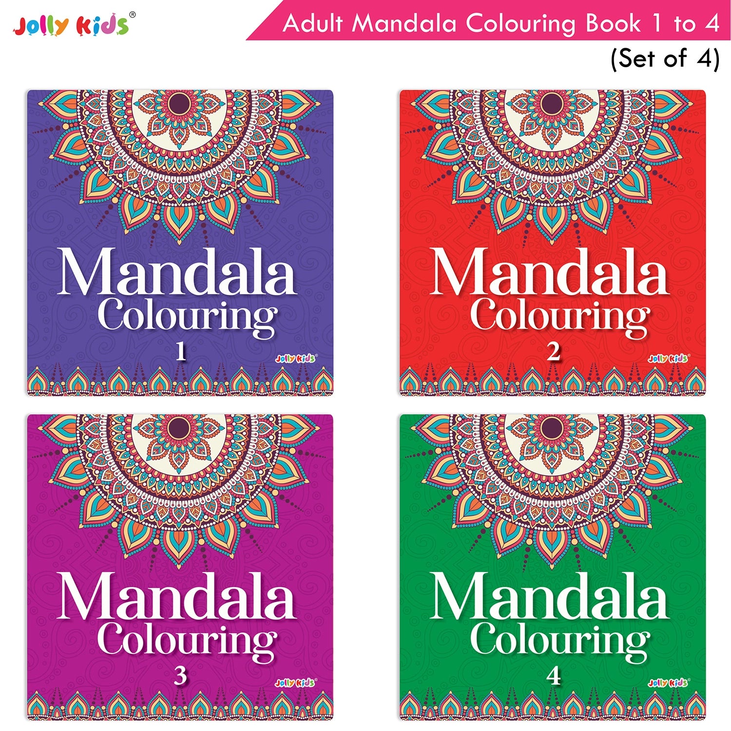 Jolly Kids Adults Mandala Colouring Books Set of 4| Ideal for Stree Relieving, Relaxing and Meditation Books for Teenagers - Distacart