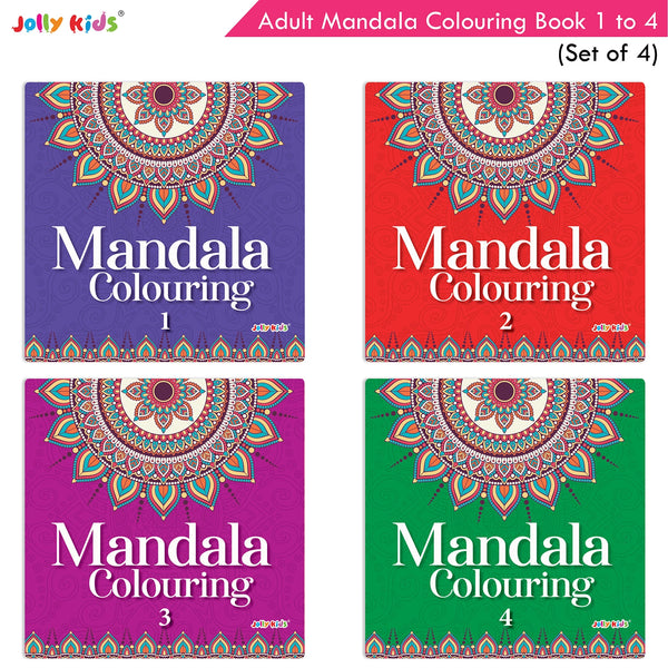 Jolly Kids Adults Mandala Colouring Books Set of 4| Ideal for Stree Relieving, Relaxing and Meditation Books for Teenagers