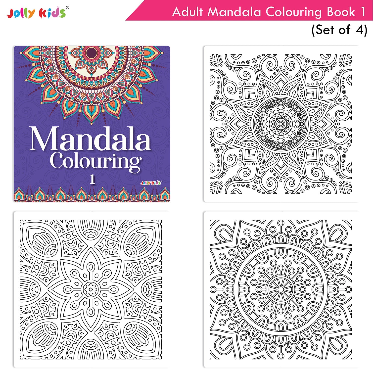 Jolly Kids Adults Mandala Colouring Books Set of 4| Ideal for Stree Relieving, Relaxing and Meditation Books for Teenagers