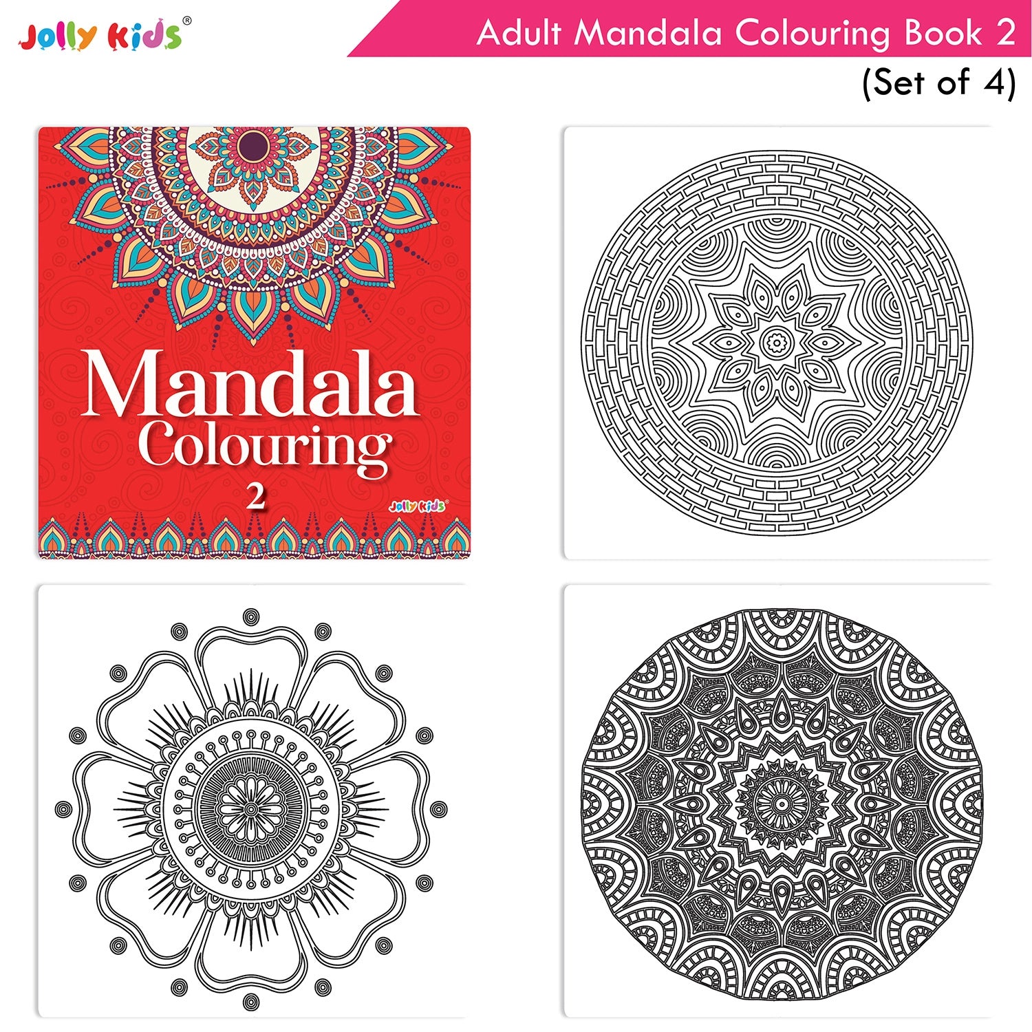 Jolly Kids Adults Mandala Colouring Books Set of 4| Ideal for Stree Relieving, Relaxing and Meditation Books for Teenagers