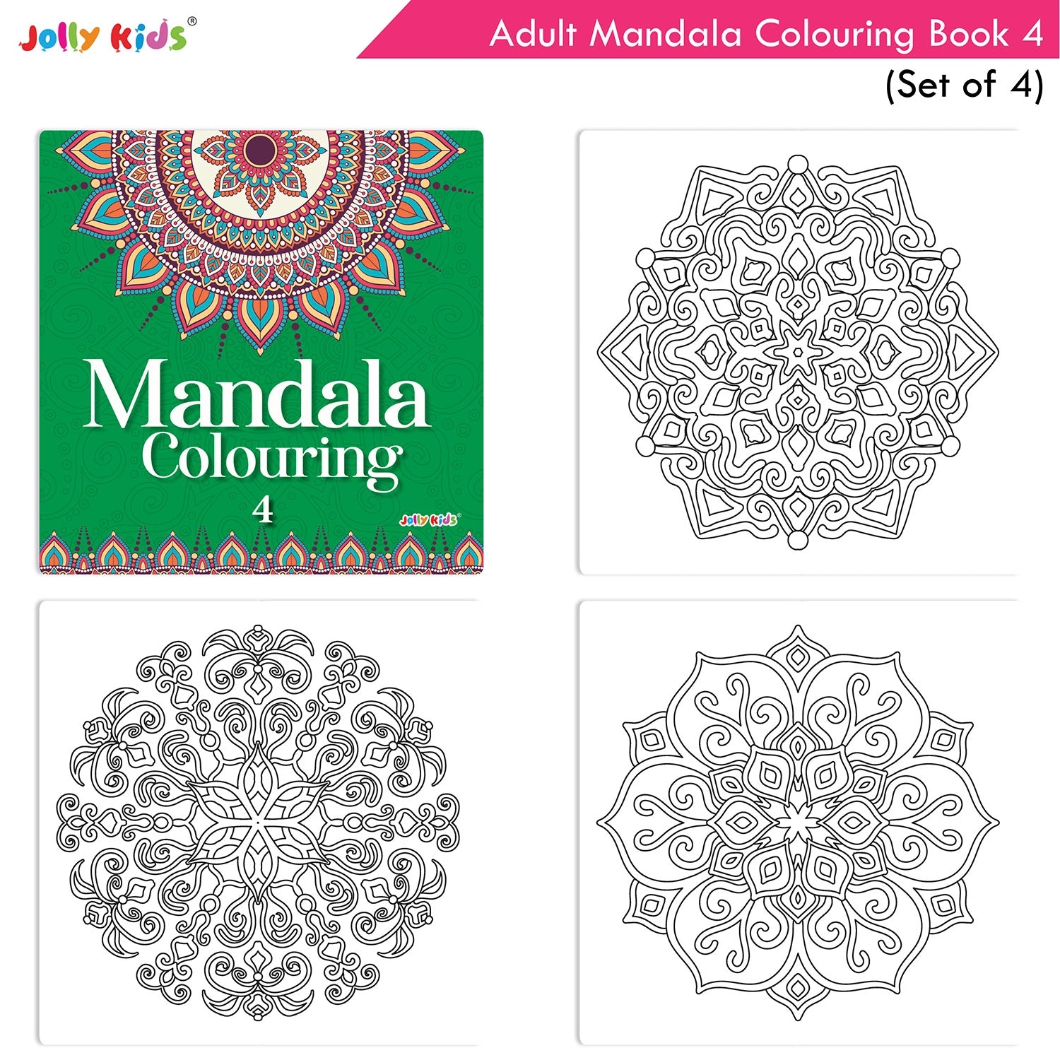 Jolly Kids Adults Mandala Colouring Books Set of 4| Ideal for Stree Relieving, Relaxing and Meditation Books for Teenagers