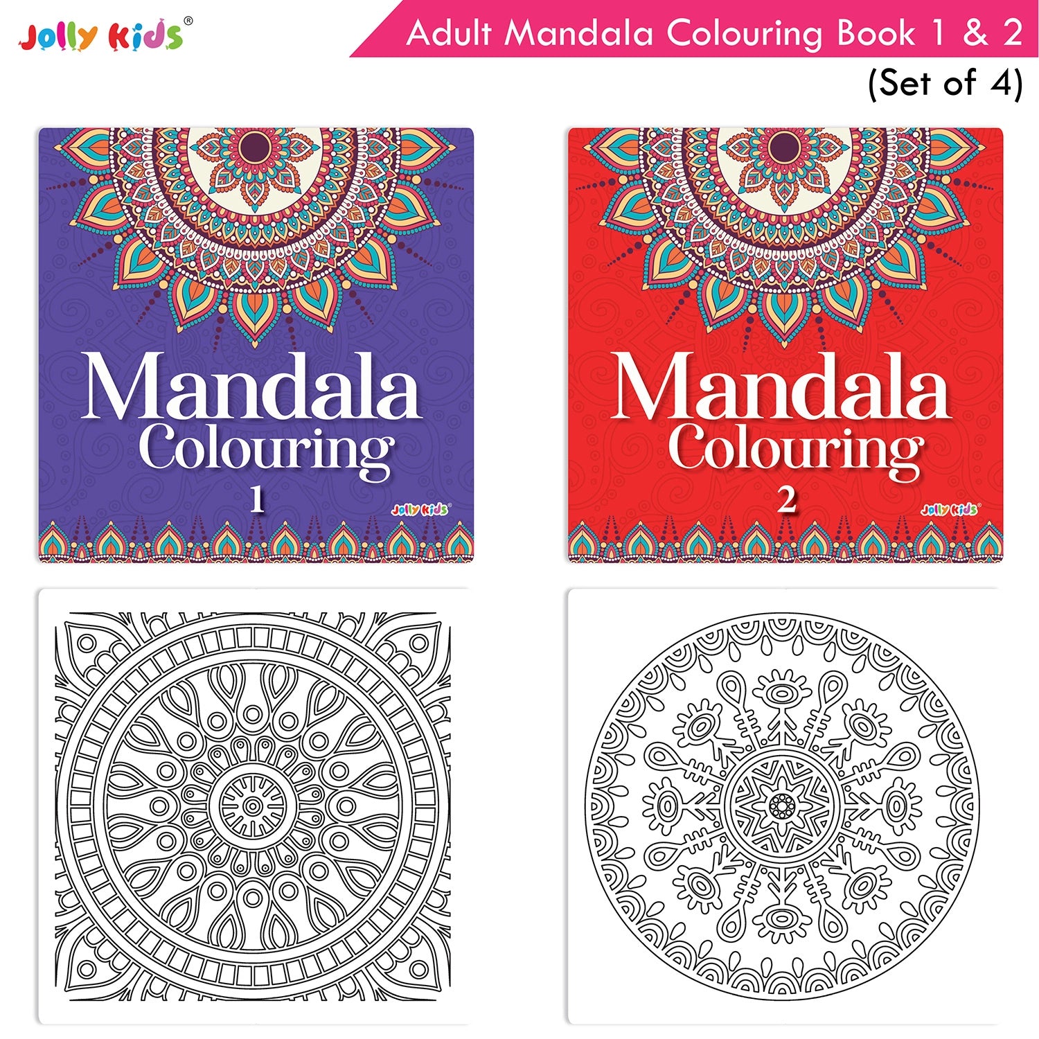 Jolly Kids Adults Mandala Colouring Books Set of 4| Ideal for Stree Relieving, Relaxing and Meditation Books for Teenagers