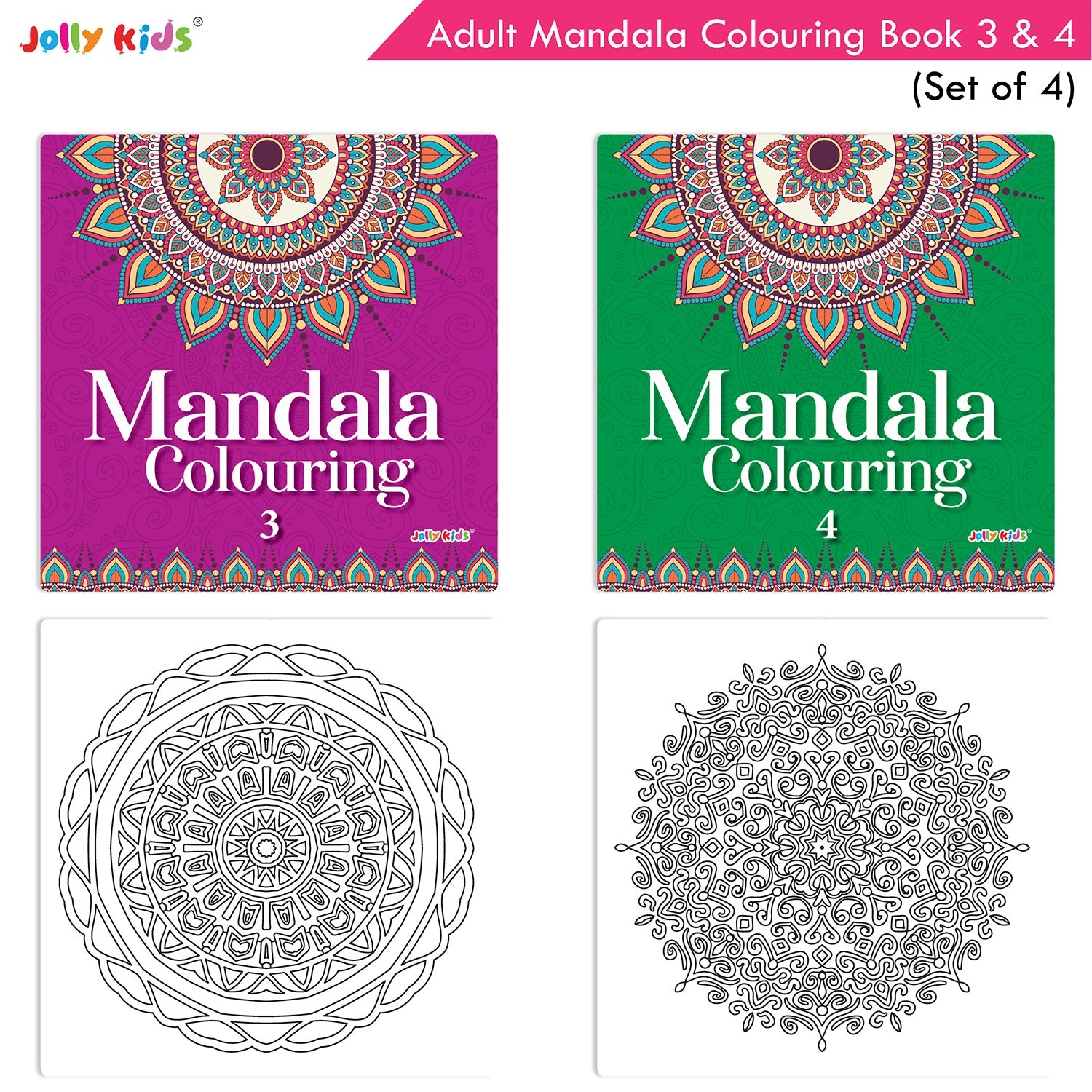 Jolly Kids Adults Mandala Colouring Books Set of 4| Ideal for Stree Relieving, Relaxing and Meditation Books for Teenagers