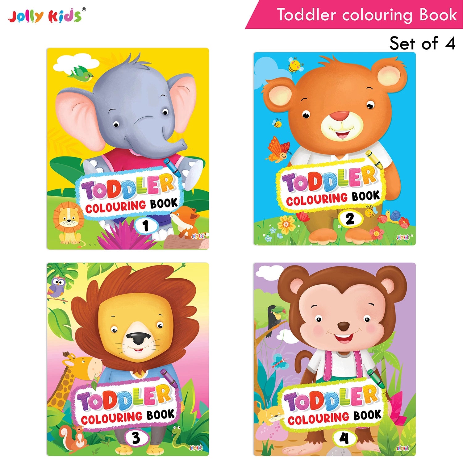 Jolly Kids Toddler Colouring Die-Cut Animals Shape Activity Books Set of 4 for Kids| Ages 1-6 Years - Distacart